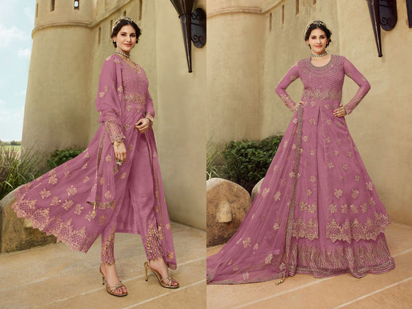 {Semi Stitched} Designer Soft Net with Embroidery work Suit