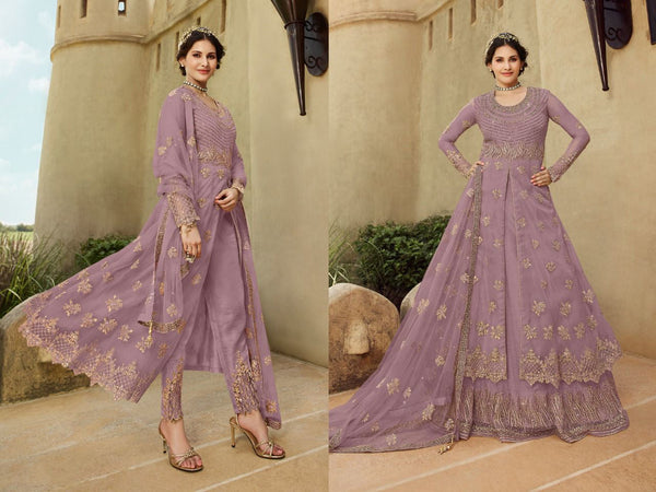 {Semi Stitched} Designer Soft Net with Embroidery work Suit