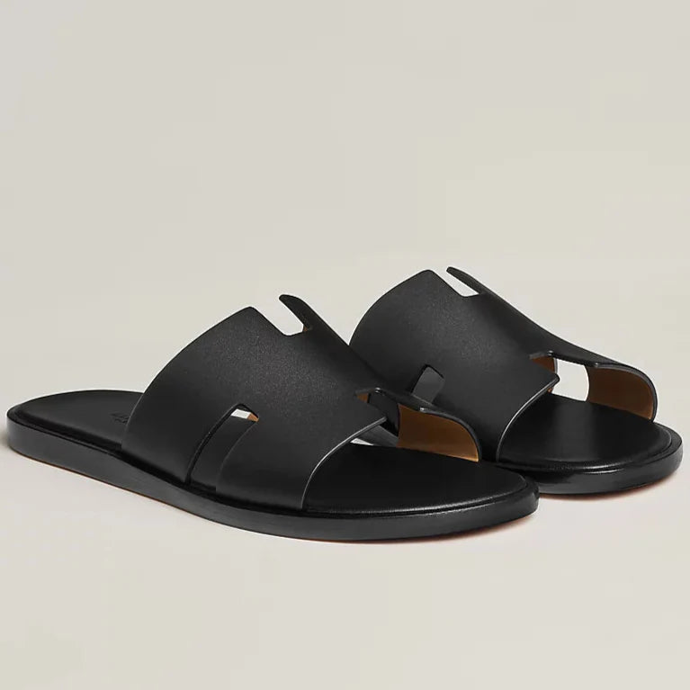 Imported & Stylish H Cut Style   Black Leather Slipper