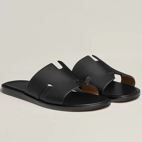 Imported & Stylish H Cut Style   Black Leather Slipper