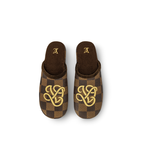 Brande Damier Slippers with Signature Yellow Emblem