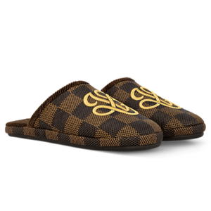 Brande Damier Slippers with Signature Yellow Emblem