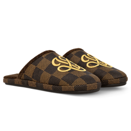 Brande Damier Slippers with Signature Yellow Emblem