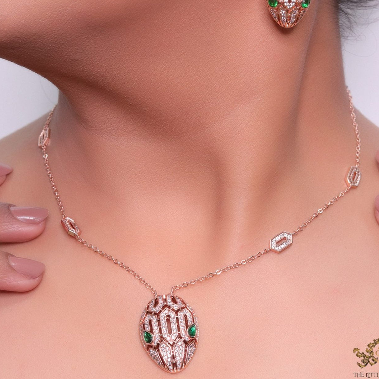 Premium Serpent Pendant Set in Rose Gold Finish
