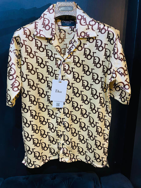 Men Latest Logo Printed Cuban Collar Shirt