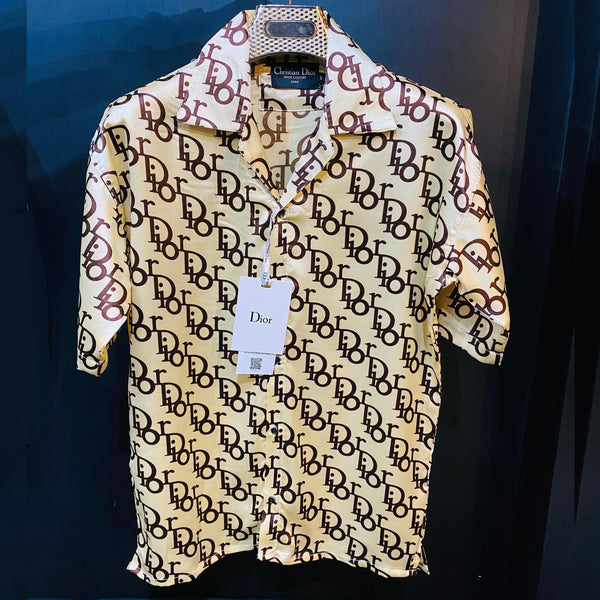 Men Latest Logo Printed Cuban Collar Shirt