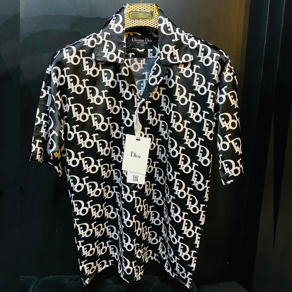 Men Latest Logo Printed Cuban Collar Shirt