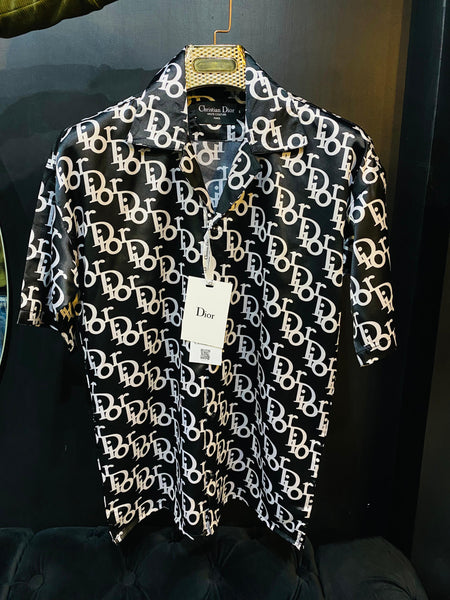 Men Latest Logo Printed Cuban Collar Shirt