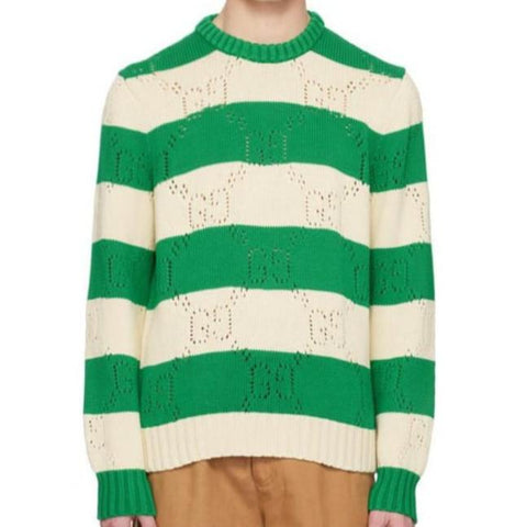 Latest Green & White Striped Crewneck Pullover