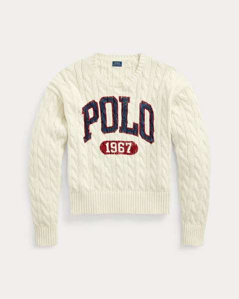 Premium Logo Cable Knit Crewneck Pullover