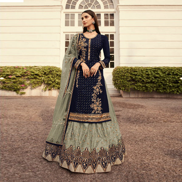 {Semi Stitched} Heavy Blooming Georgette with Emb.work+ston work Suit