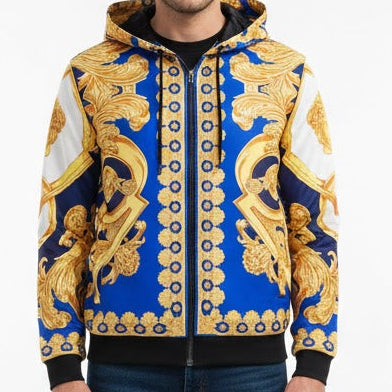 Baroque Print Zip-Up Hoodie