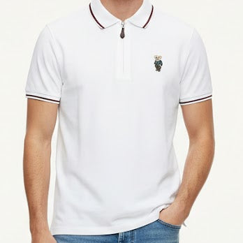 Imported Brand  Zip-Neck Polo T-Shirt with Signature Bear Logo