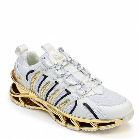Branded  White & Gold Men’s Sneakers Bold Designer Sports Shoes